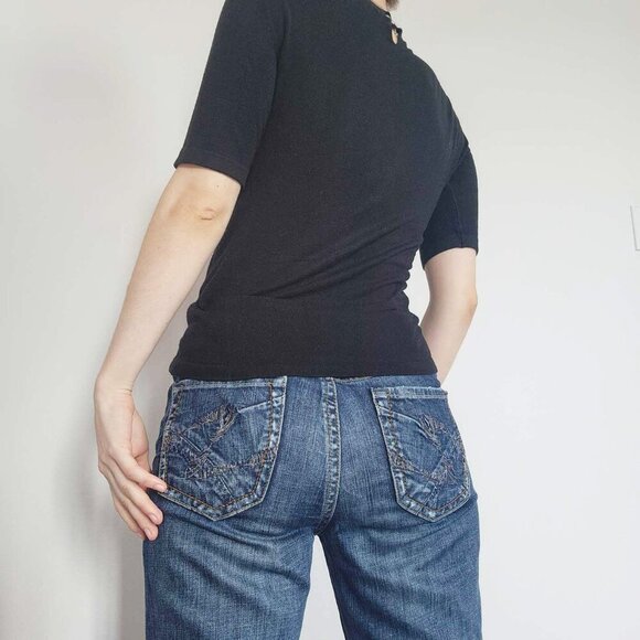 Zara Knit black soft & stetchy quarter-sleeve high neck top for the office - Picture 4 of 11